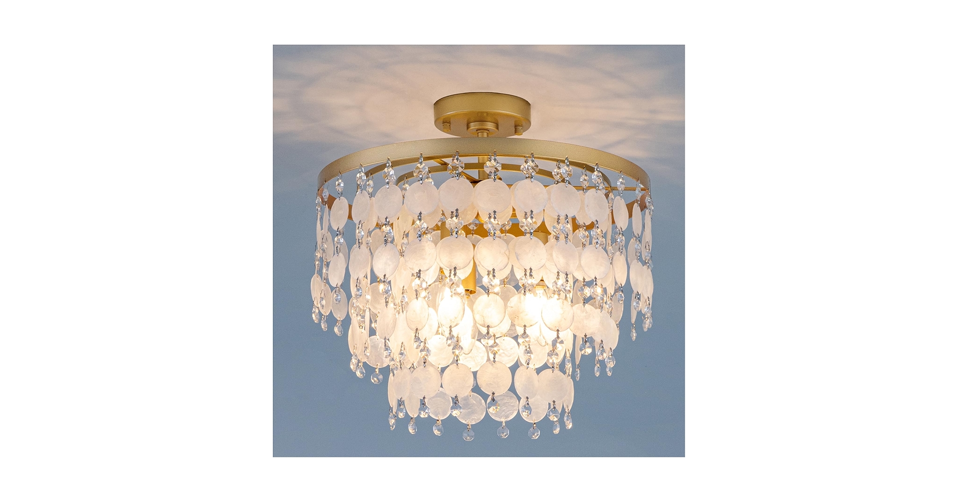 TOCHIC Modern Capiz Shell Chandelier, Boho Coastal Beach